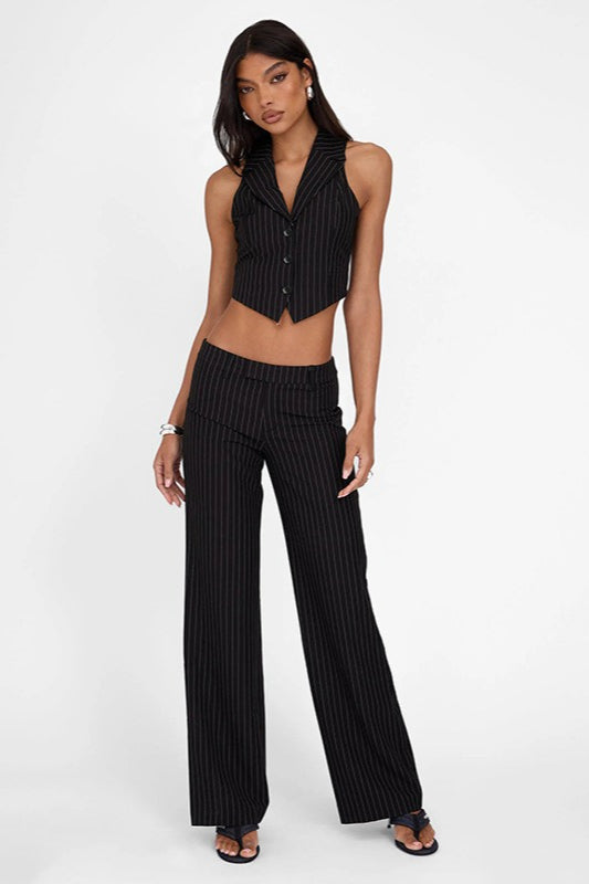 Striped Two Piece V Neck Relaxed Vest Pants Set