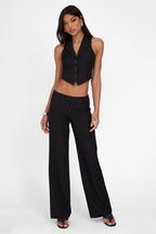 Conjunto de dos piezas a rayas con cuello en V: chaleco y pantalones holgados