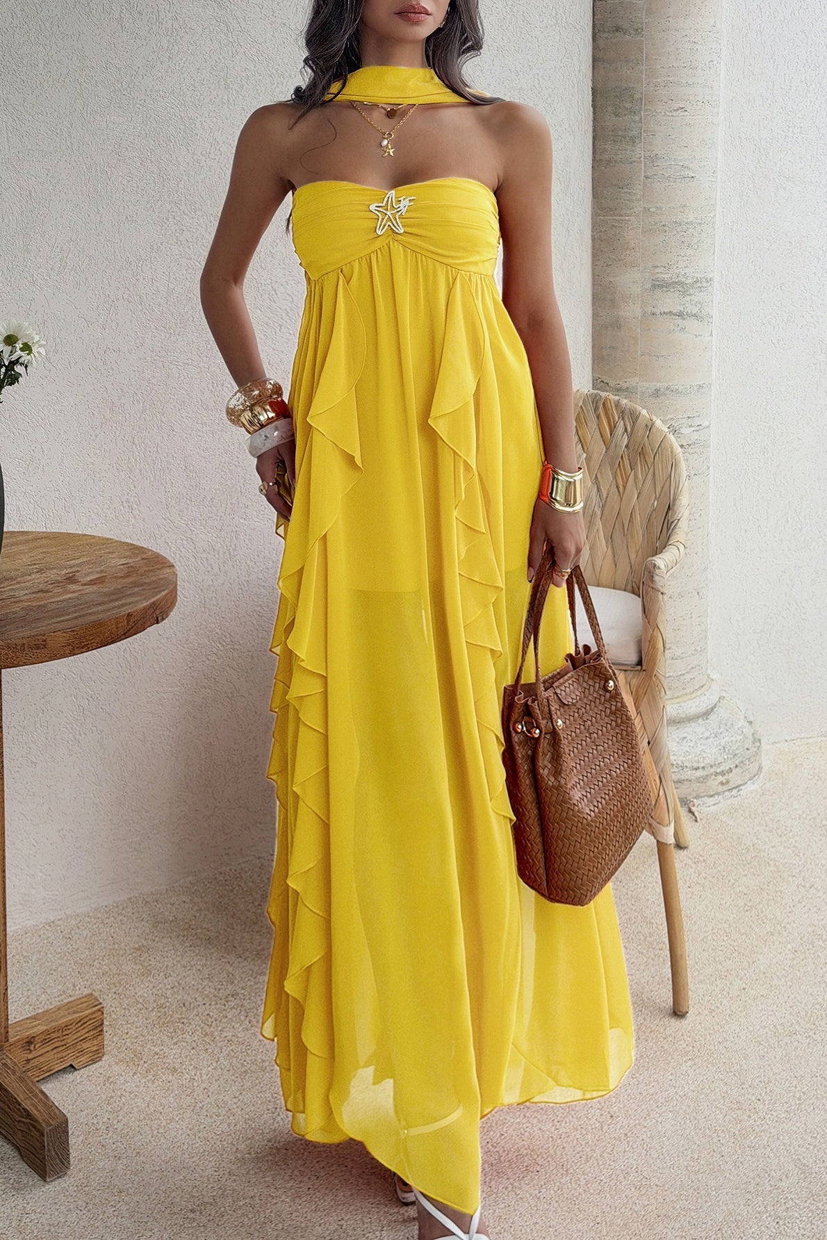 Strapless Tiered Ruffle Vacation Dress