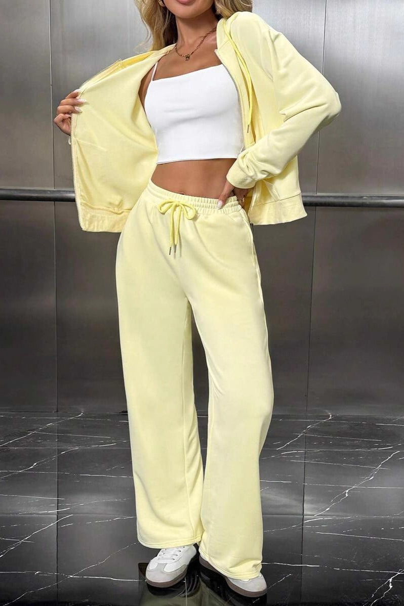 Fleece Sweatshirt Wide Leg Pants Set