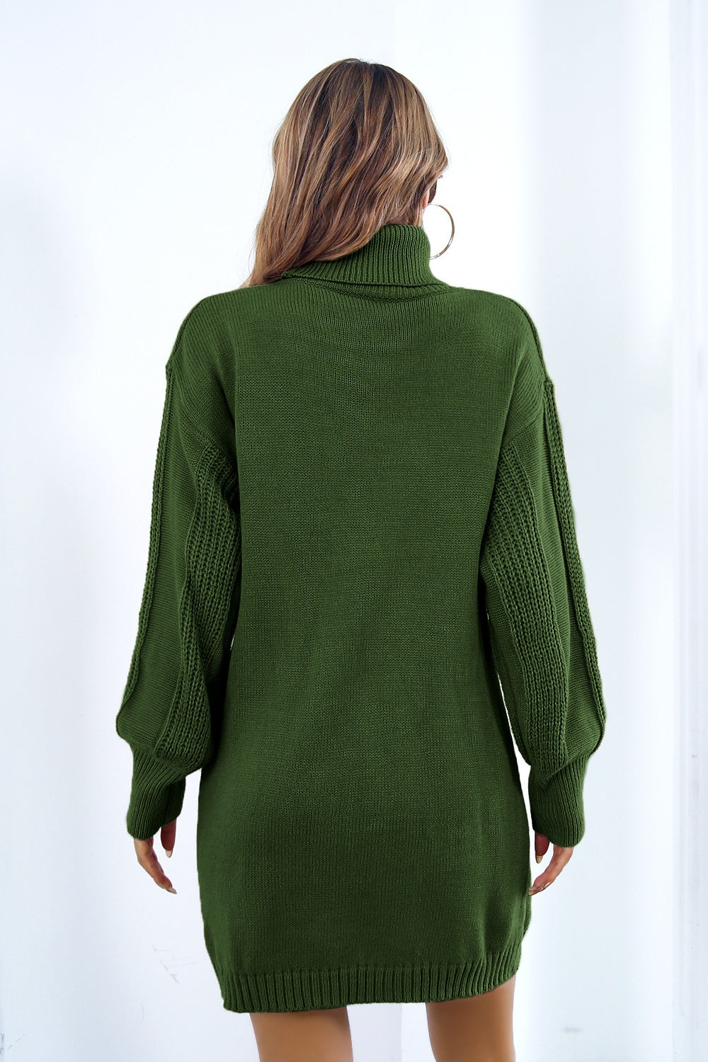 Punto Trenzado Cuello Alto Vestido de Punto