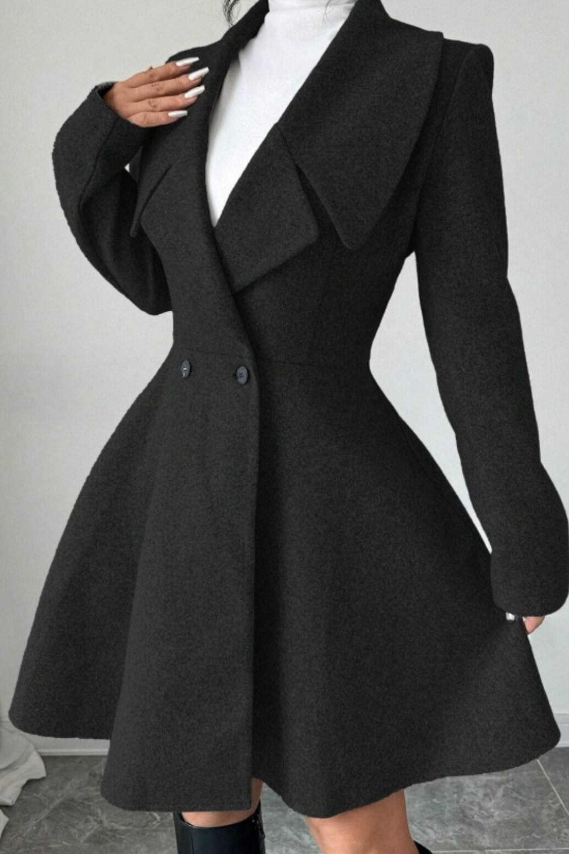 Waisted Dress Style Wool Blend Overcoat