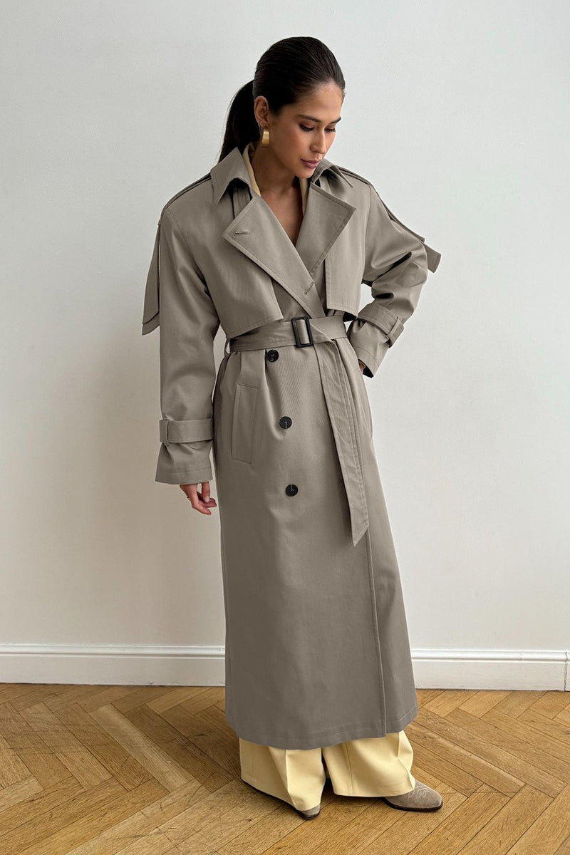 Extra Long Belted Waist Cotton Overcoat
