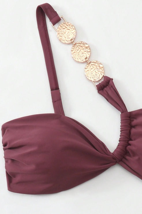 Twisted One Shoulder Strappy Bikini Set
