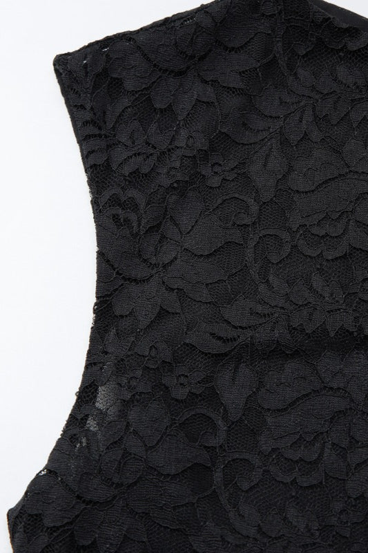 Lace Mesh Sheer Tie Asymmetric Crop Top