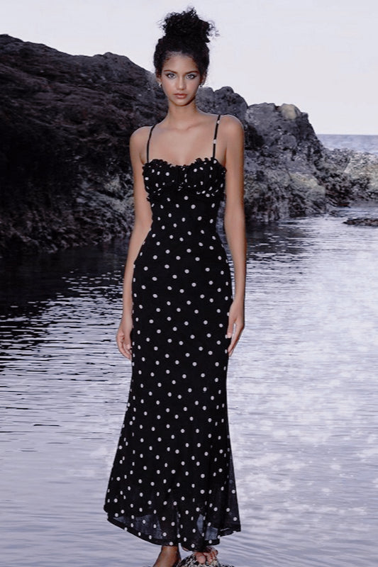 Lunares Espalda Descubierta Cami Ajustado Vestido Maxi