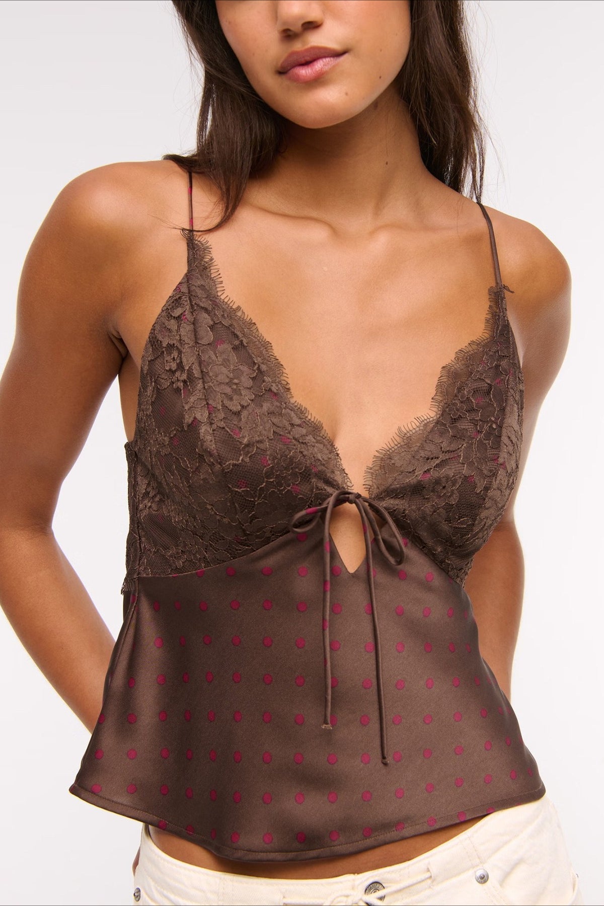 Polka Dot Lace V Neck Backless Cami