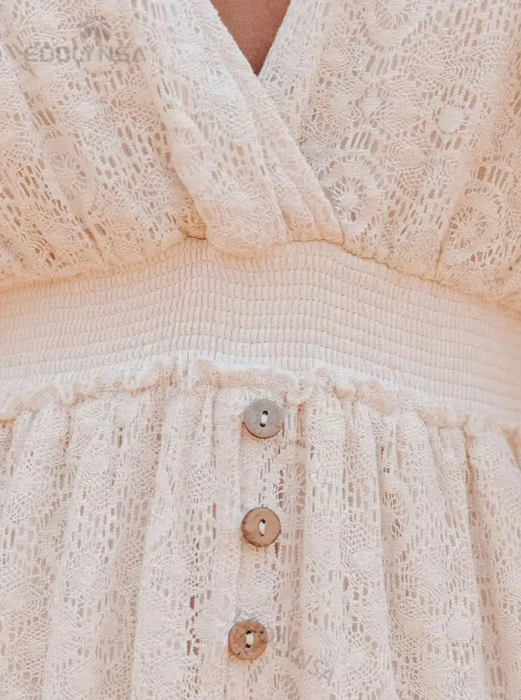Lace V-Neck Ruffle Mini Boho Dress