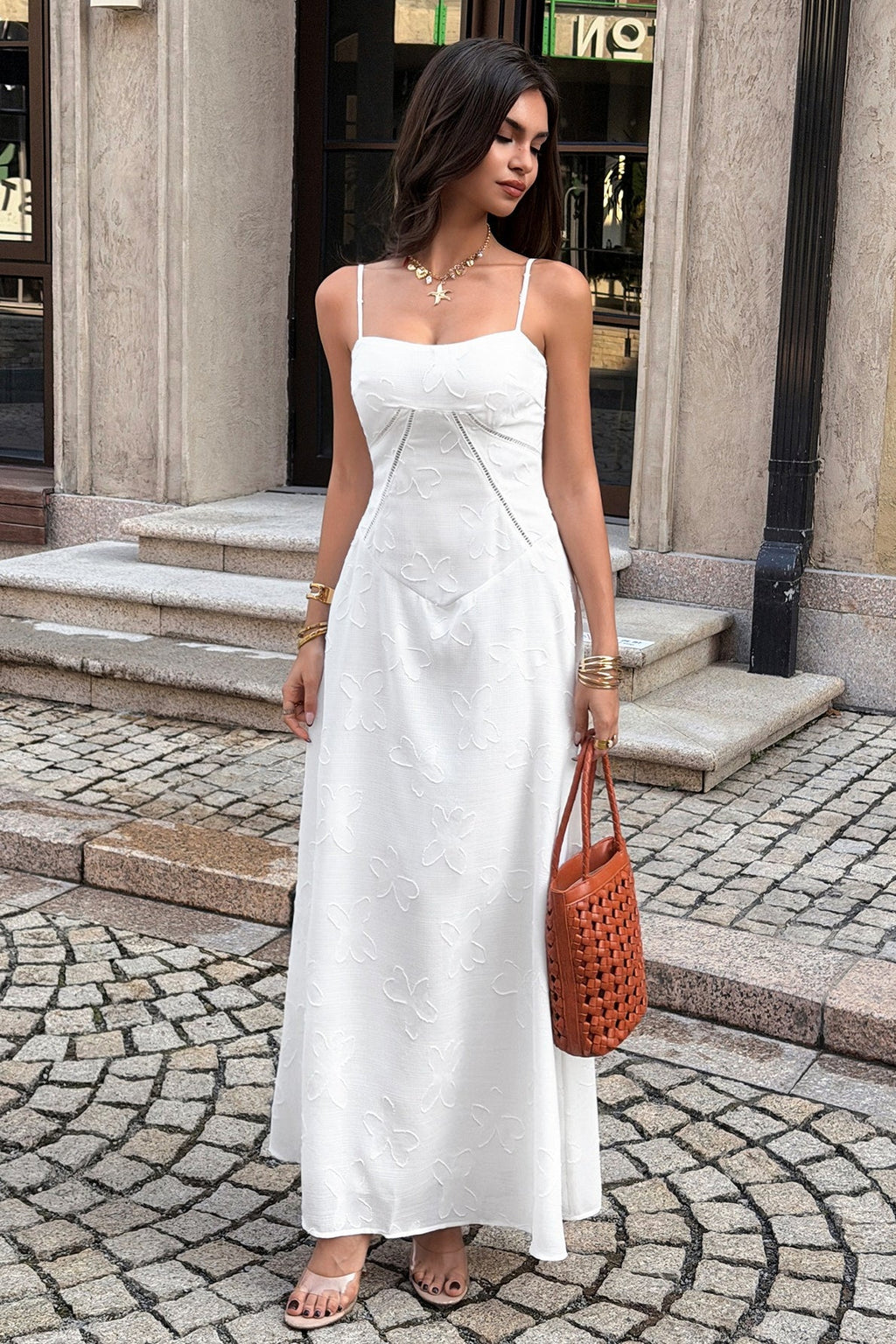 3D Butterfly Jacquard Cami Maxi Dress