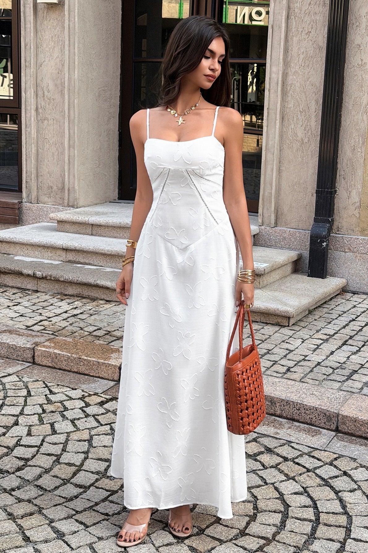 3D Butterfly Jacquard Cami Maxi Dress