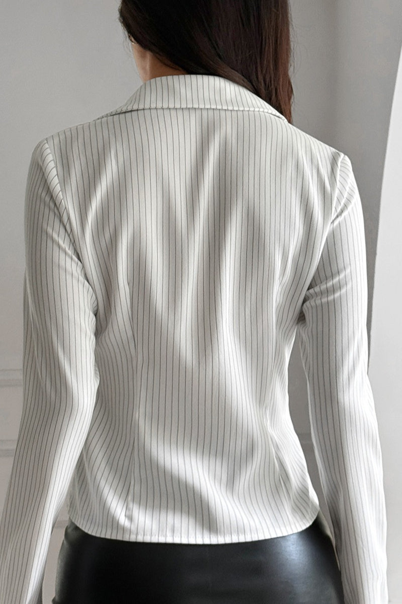 Liso A Rayas Manga Larga Blusa