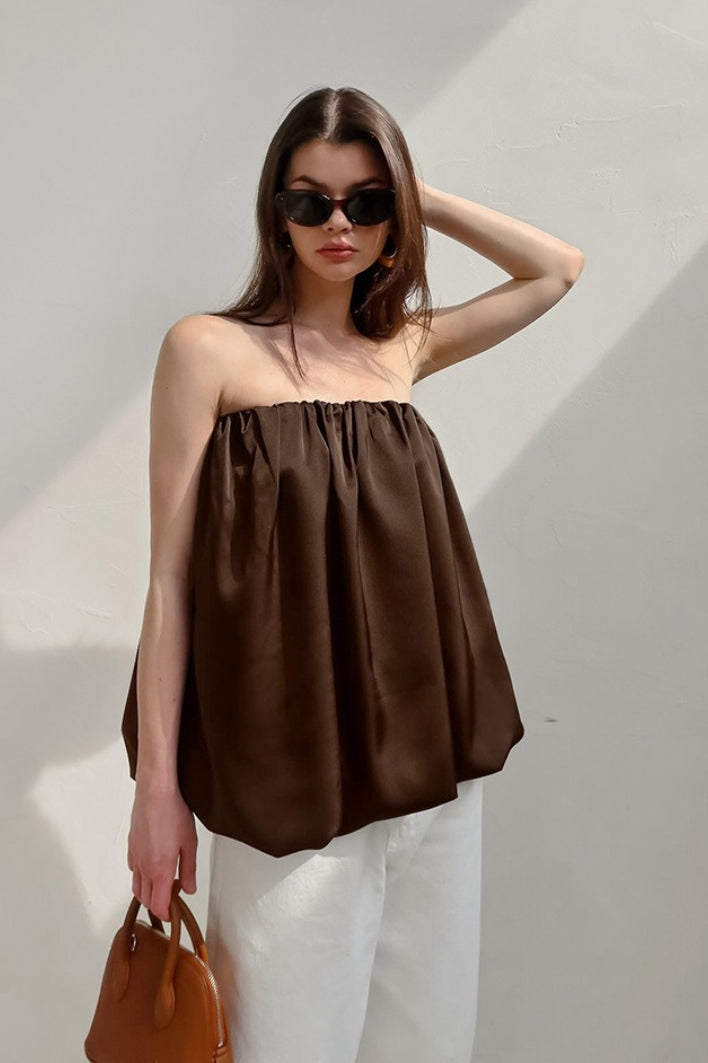 Satin Strapless Puffy Loose Fit Tube Top