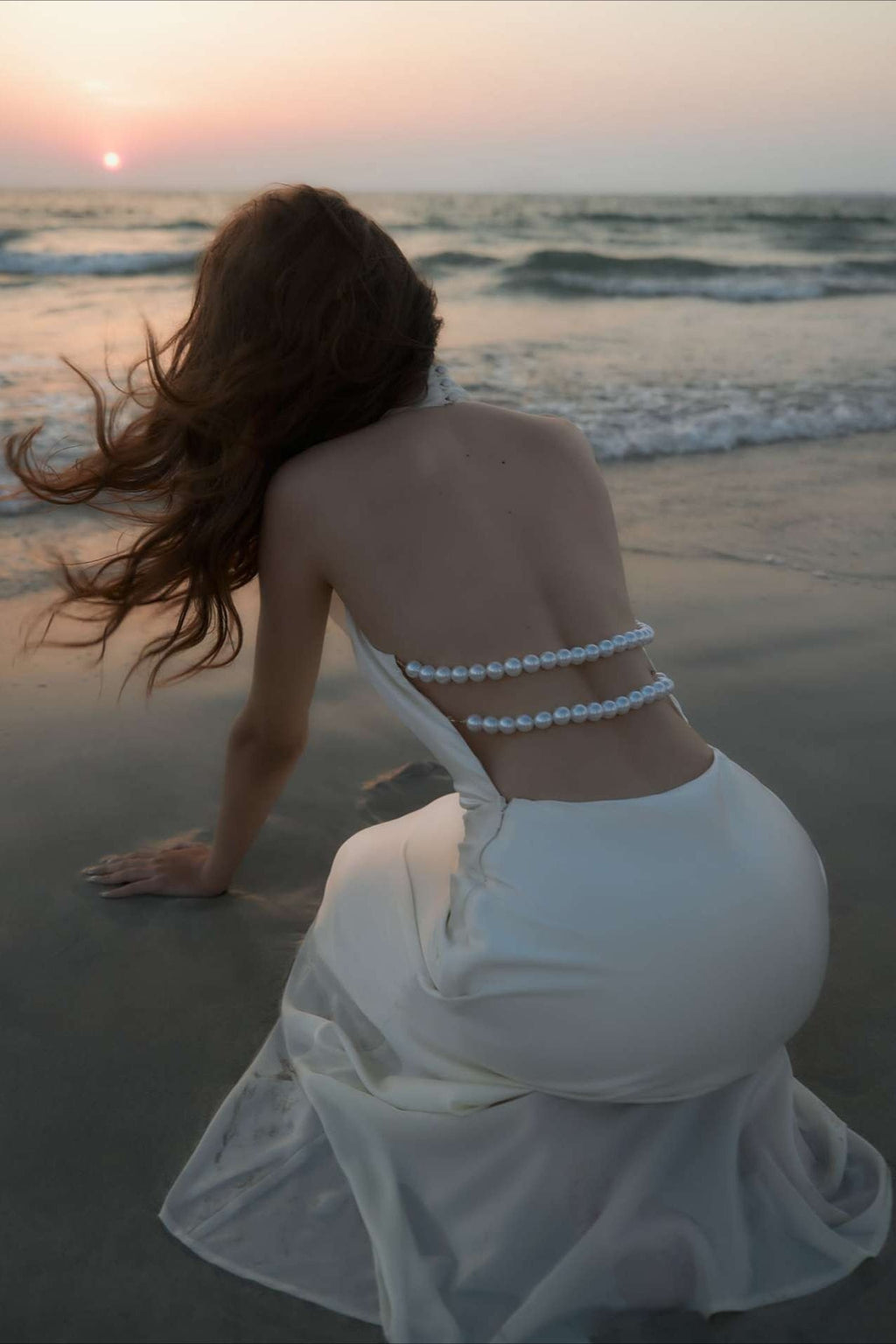 Satén Escote en V Halter Espalda Descubierta Vestido Maxi de Fiesta