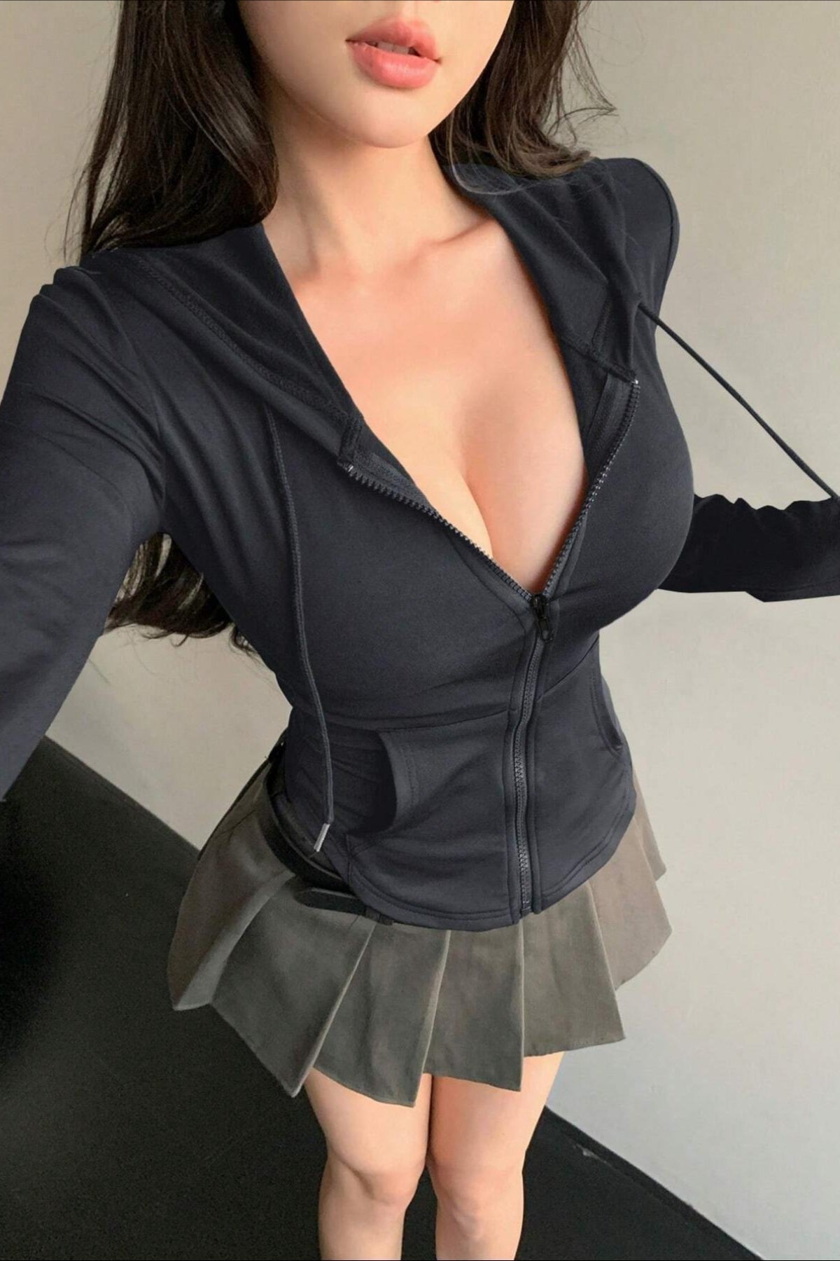Fitted Longline Full Zip Hoodie
