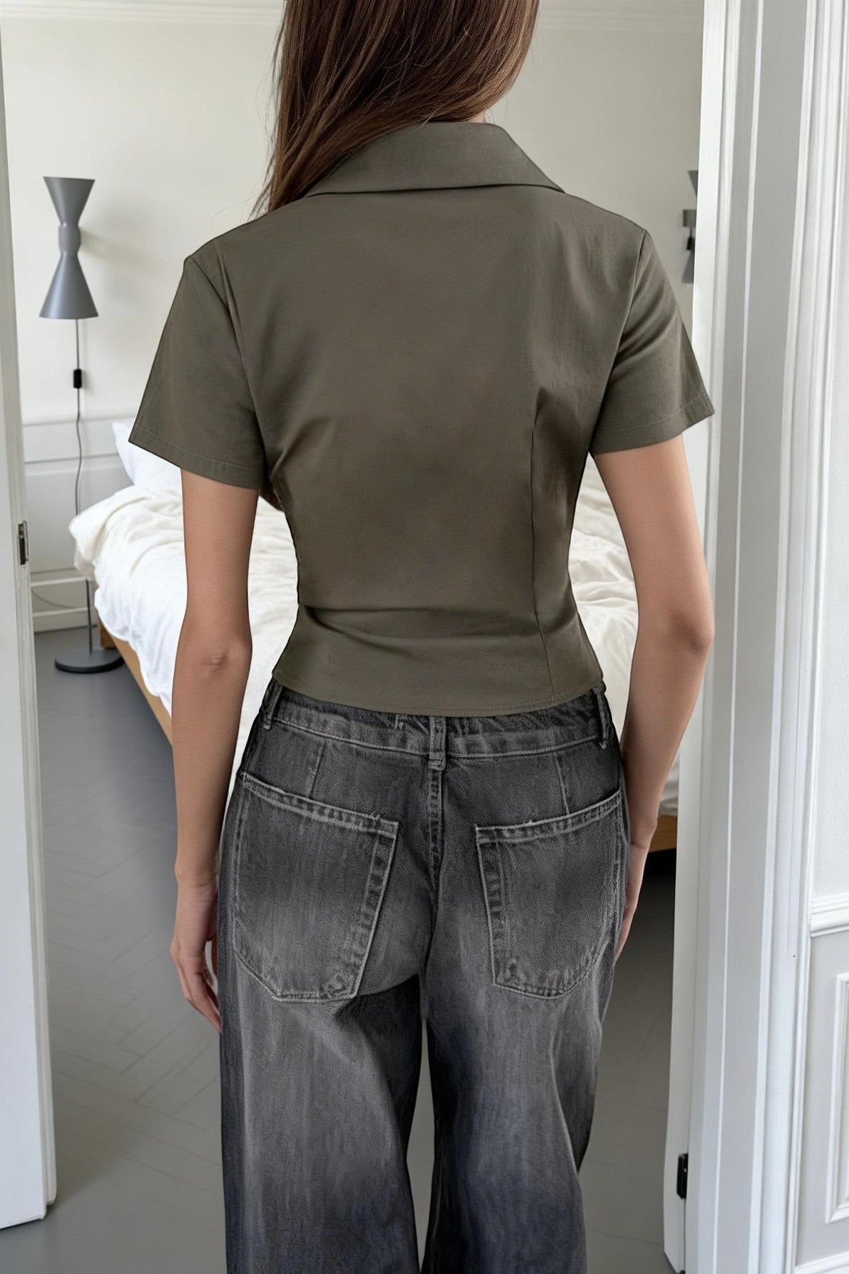 Polo V Neck Short Sleeve Street Chic Blouse