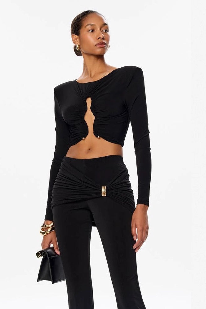 Elegant ruched fitted top and pants set
