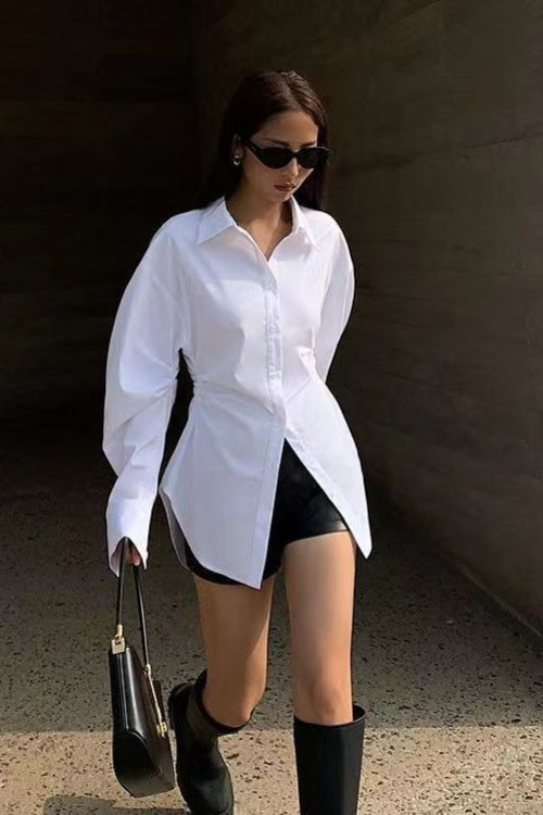 Largo Entallado Manga Larga Blusa