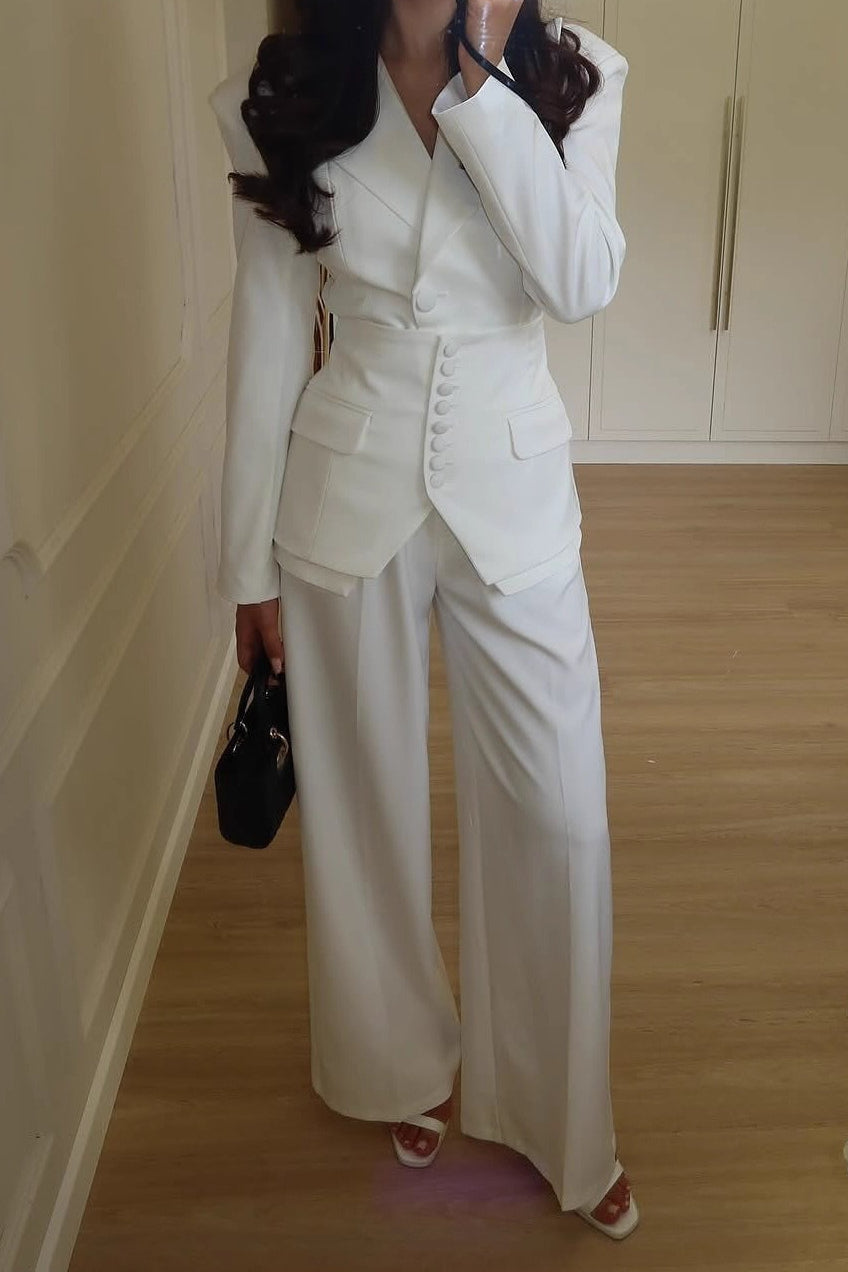 Casual V Neck Two Piece Blazer Pants Set