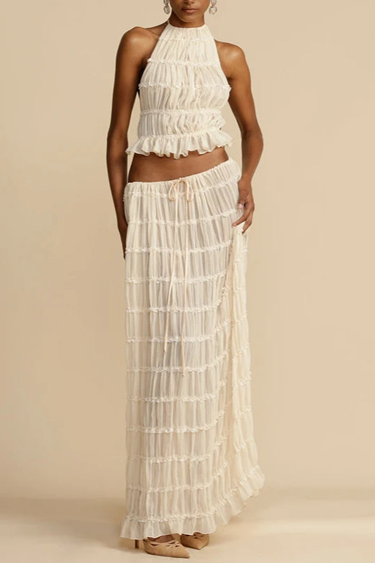 Ruched Halter Cami & Maxi Skirt Boho Dress