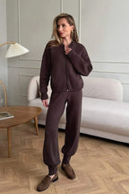 Zip Cardigan Harem Pants Knit Set