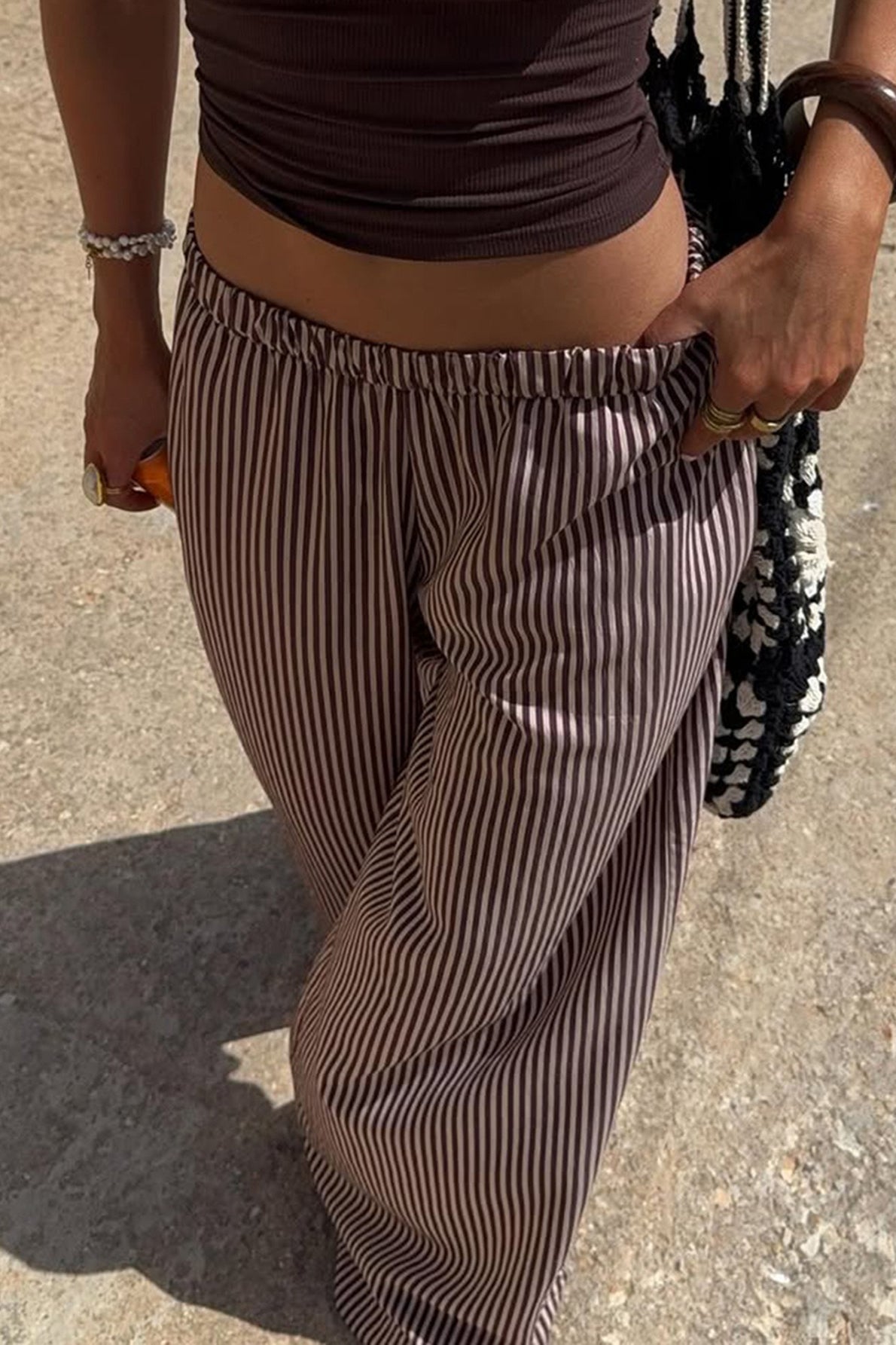 Vertical Striped Straight Leg Relaxed Pants
