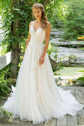 Lace Deep Backless Train Wedding Dress