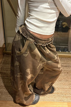 Brown Camouflage Wide Leg Cargo Pants