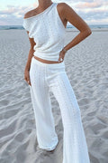 Casual Embossed Knit Sleeveless Pants Set