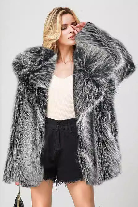 Abrigo tipo blazer de pelo sintético de largo medio