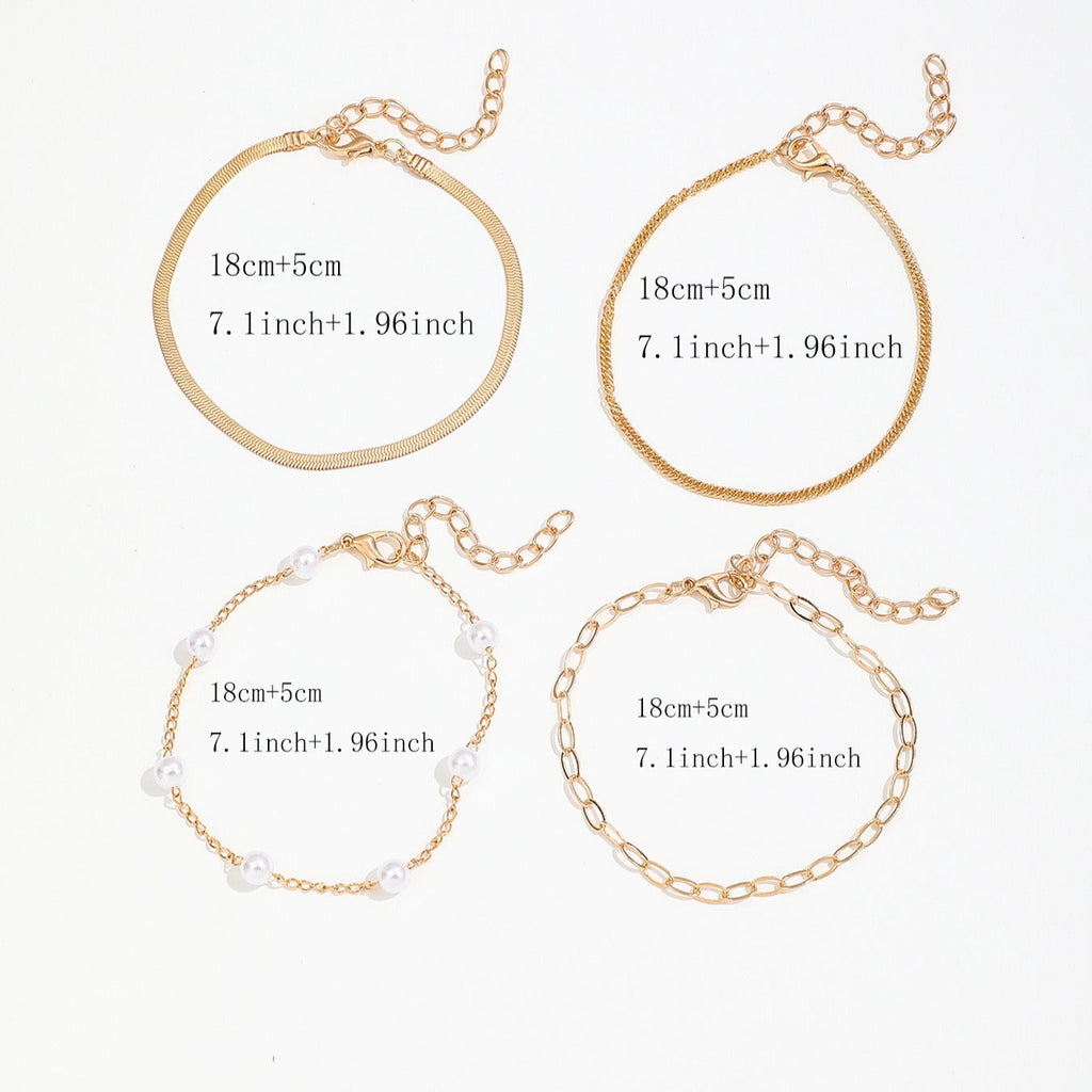 4-Pieza Bohemio Tipo Clip Perla Sintética Cadena Tipo Serpiente Conjunto de Pulsera