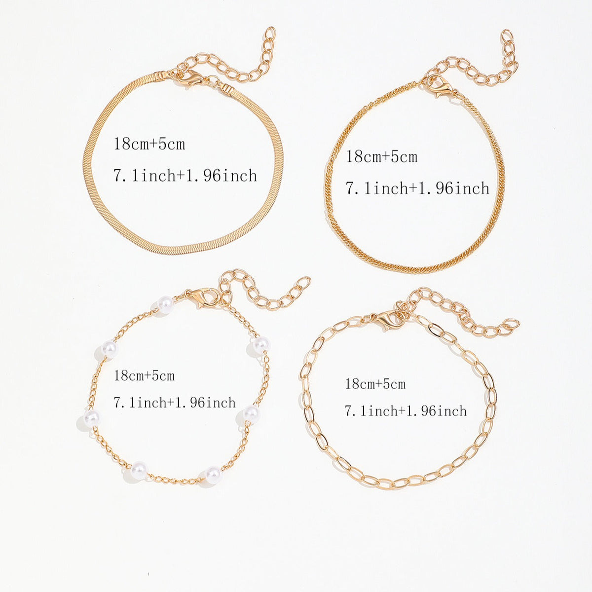 4-Pieza Bohemio Tipo Clip Perla Sintética Cadena Tipo Serpiente Conjunto de Pulsera