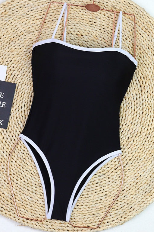 Minimalist Black White One Piece Swimwear