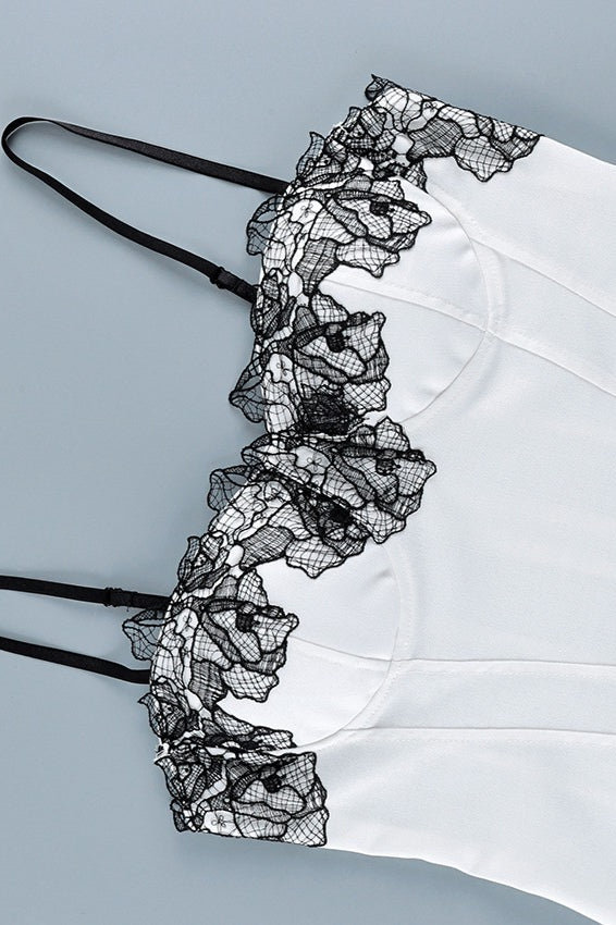 White Lace Detail Back Zipper Slim Cami