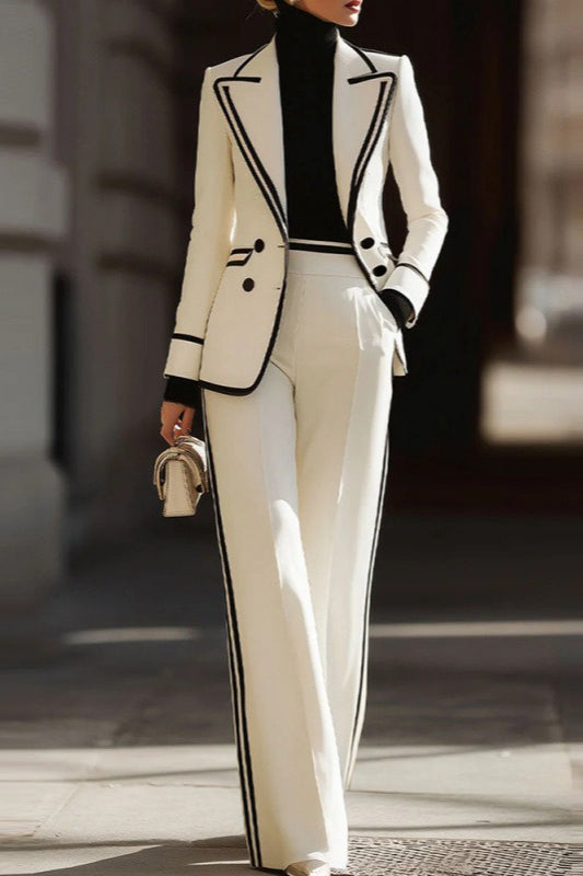 Structured Double Breasted Two Piece Blazer Casual Pants Set