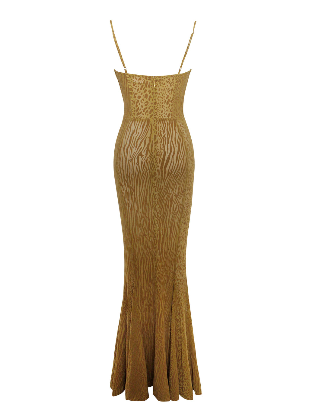 Ulani Dorado Terciopelo Devoré Detalle Elegante Malla Vestido Maxi