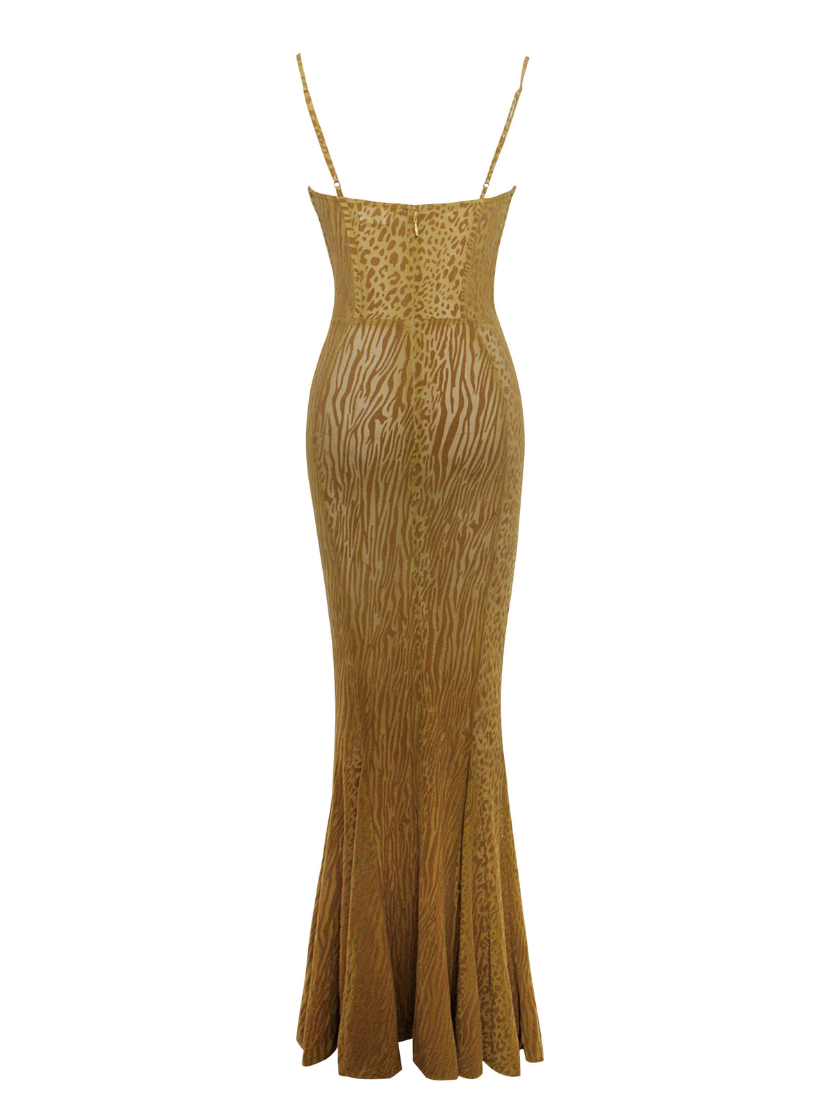 Ulani Dorado Terciopelo Devoré Detalle Elegante Malla Vestido Maxi