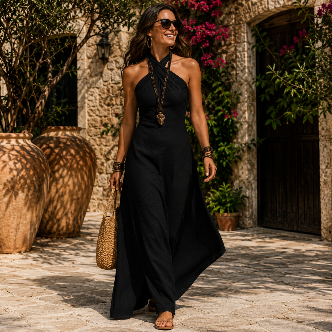 Camilla | Abito lungo con scollo all'americana