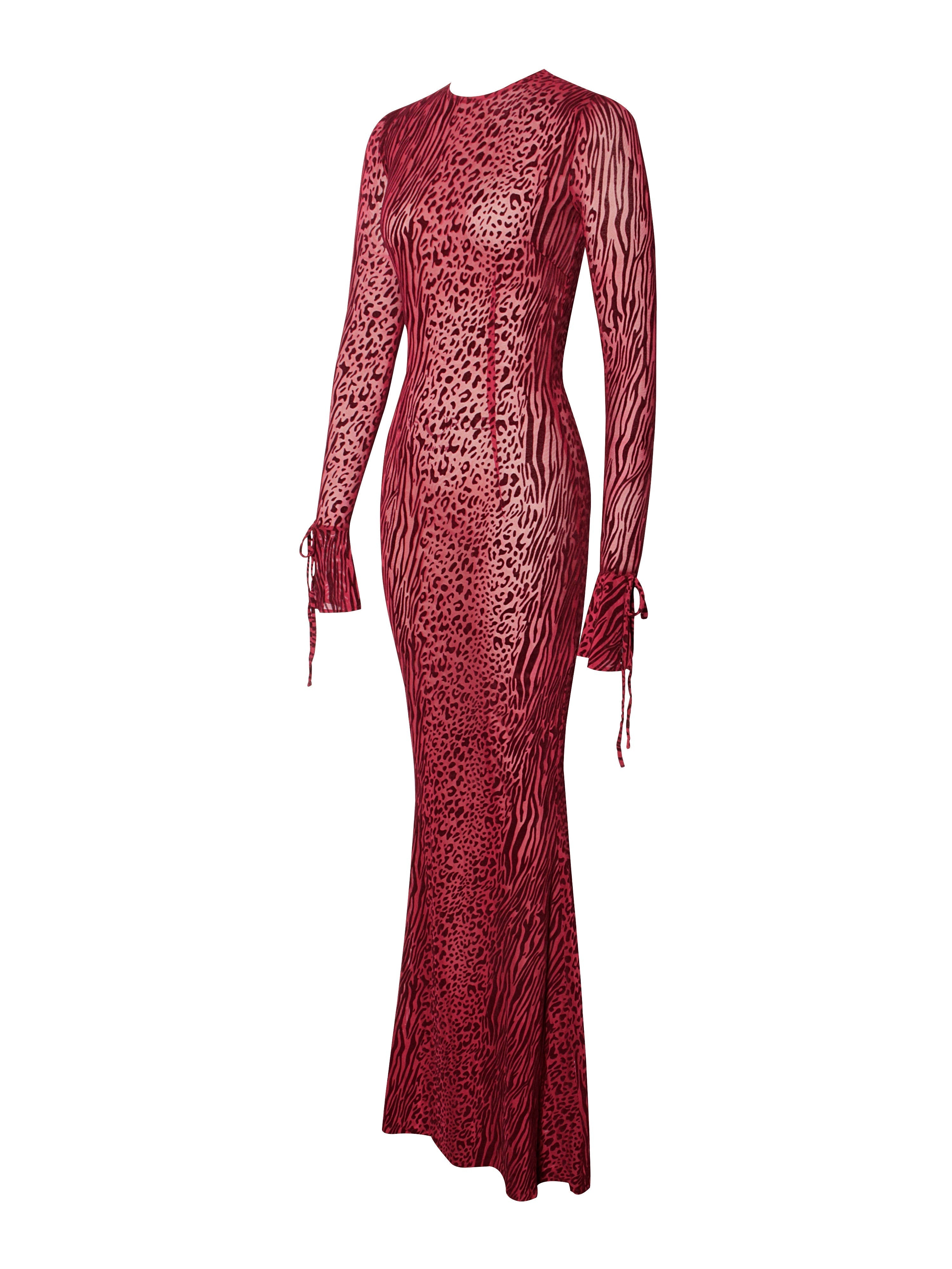 Waylynn Borgoña Terciopelo Devoré Detalle Elegante Malla Espalda Descubierta Vestido Maxi