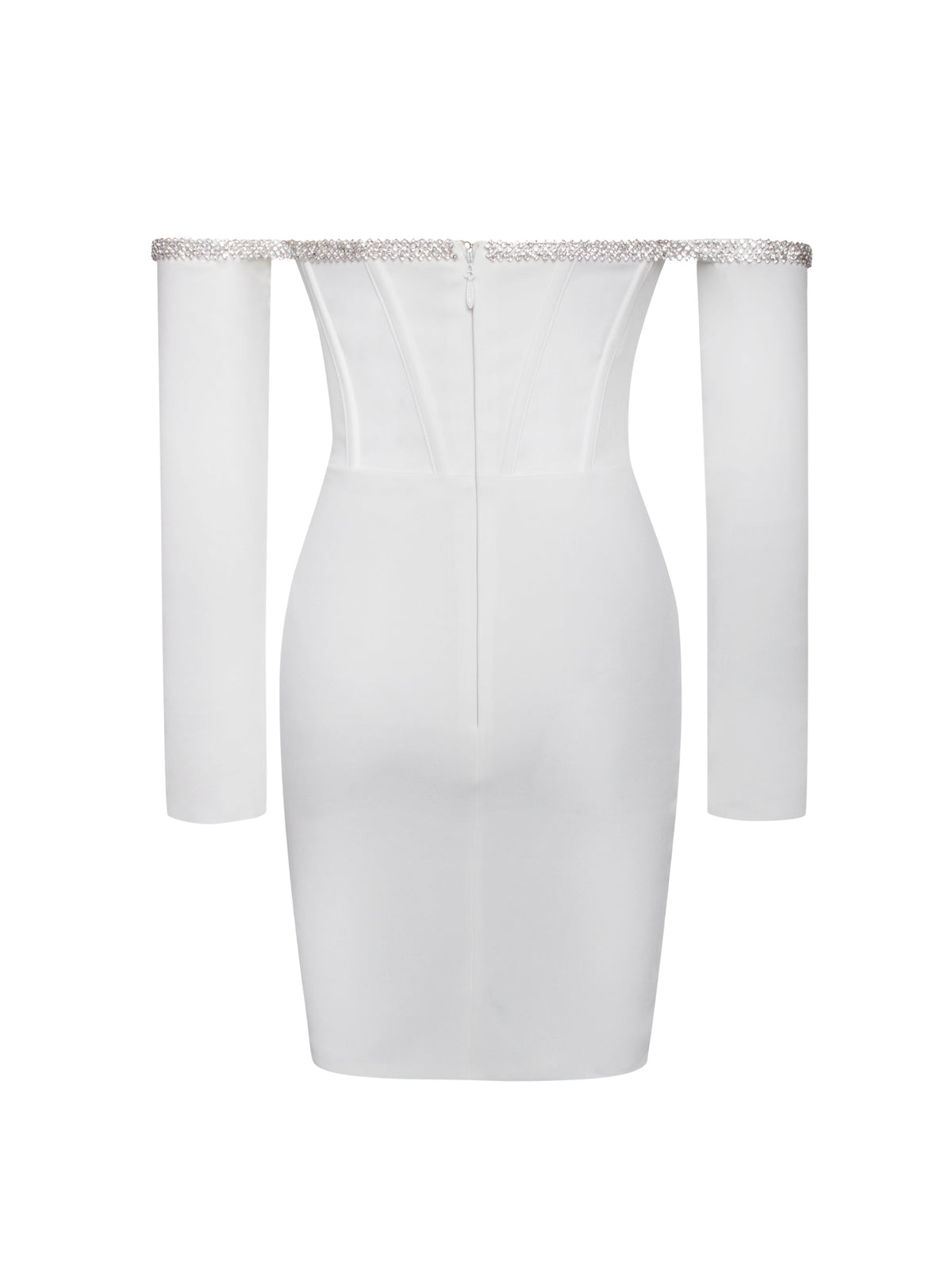 Vestido Corset Annika Blanco Off Shoulder con Manga Larga y Detalle de Cristales