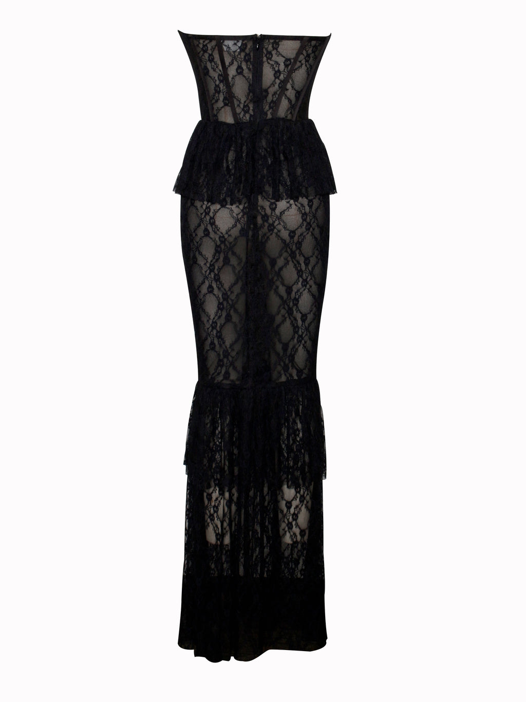 Quennell Negro Encaje Encantador Corsé Vestido Maxi