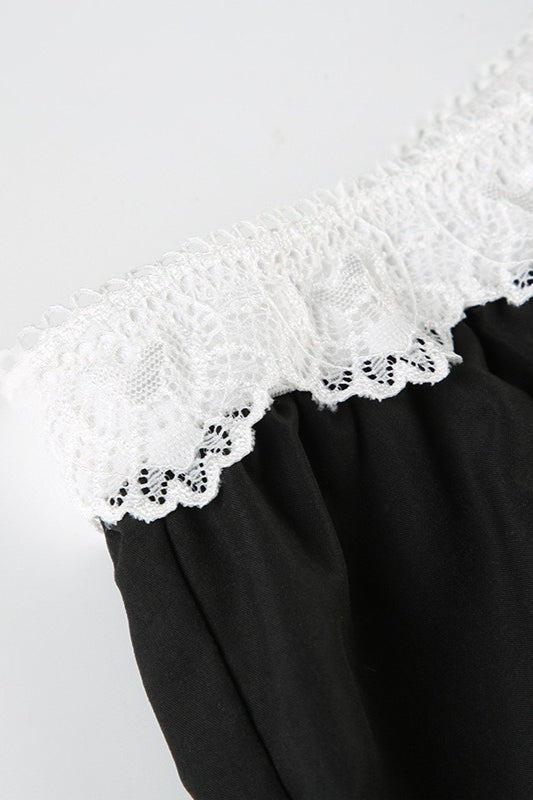 Contrast Waist Lace Trim Relaxed Long Pants