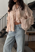 Ruffled Loose Tie Front Open Casual Blouse