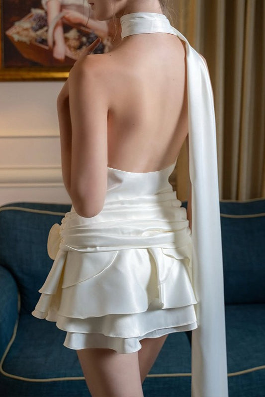 Elegante Satén Floral en 3D Vestido de Cóctel