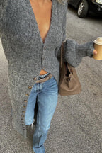 Grey oversized knitted long coat
