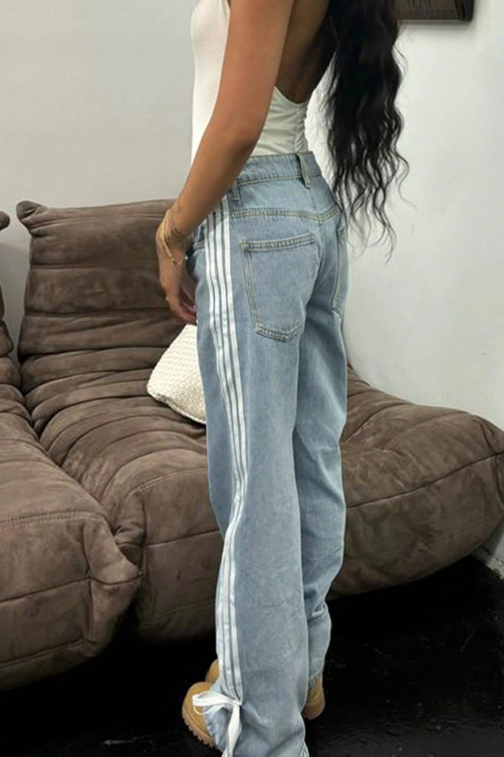 Y2K Side Bow Ribbon Straight Leg Street Style Jeans