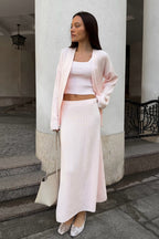 Cardigan Camisole Maxi Skirt Knit Set