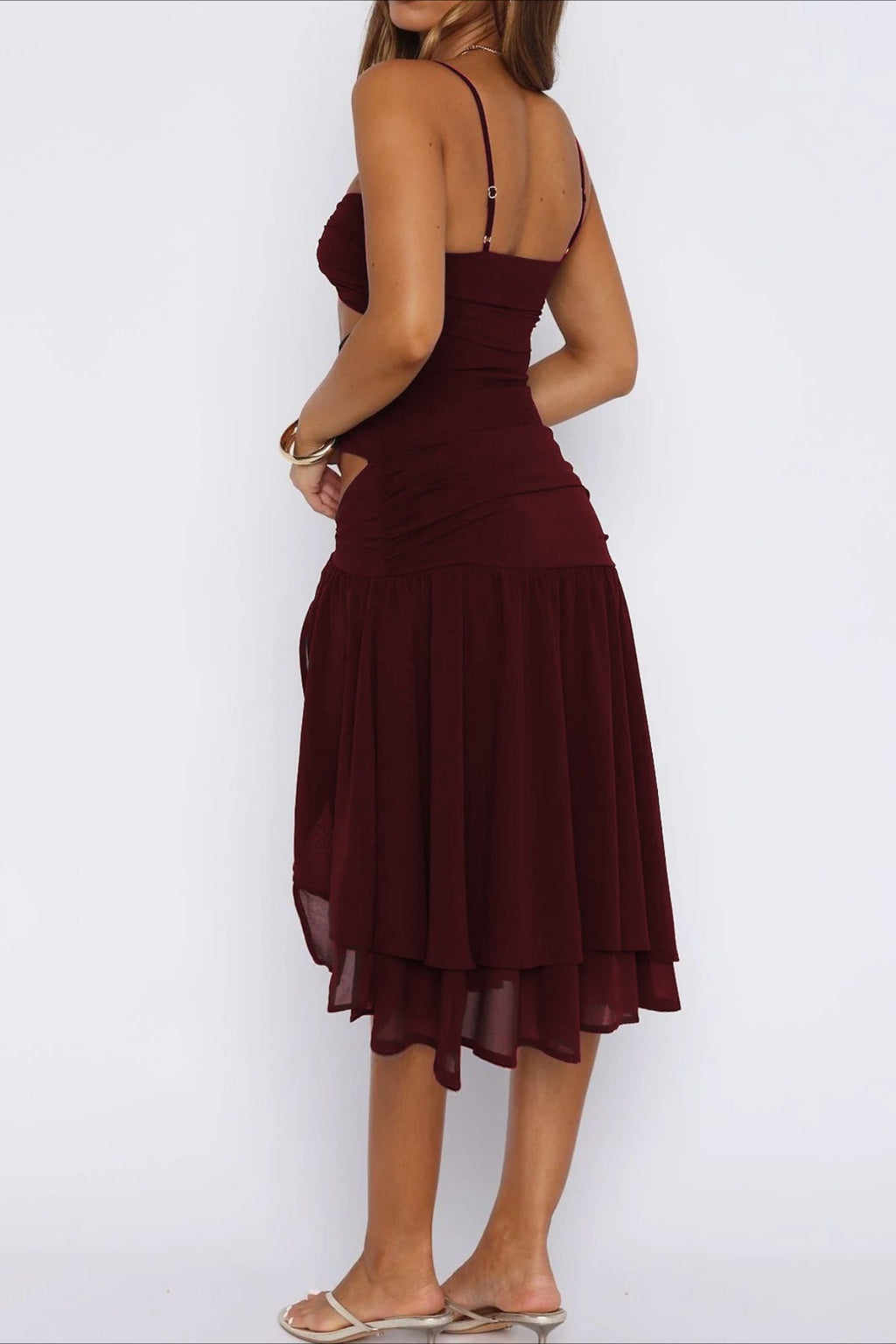 Strapless Hollow Slit Mesh Vacation Dress