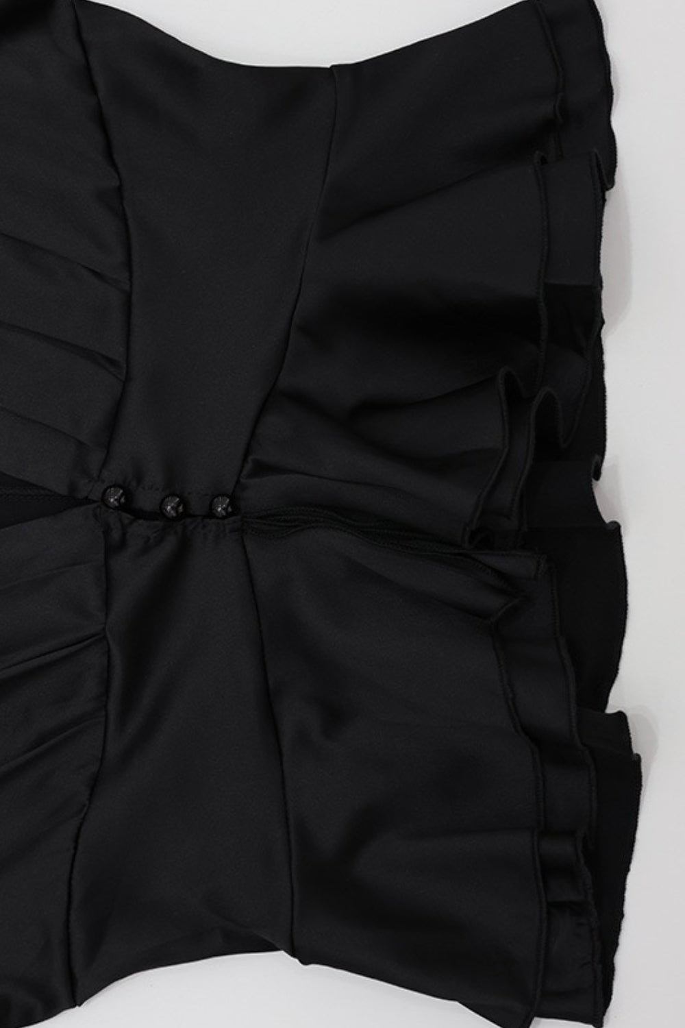 Deep V Neck Waist Cinched Ruffle Hem Shoulder Pad Blouse
