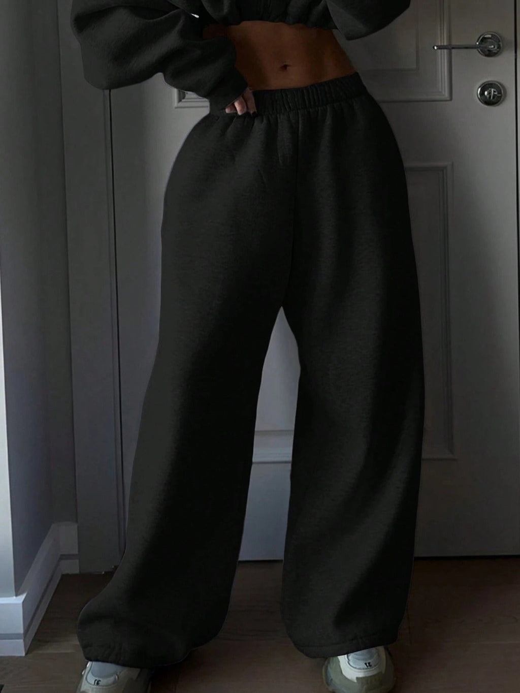 Cropped Zip Hoodie Wide Leg Jogger Set