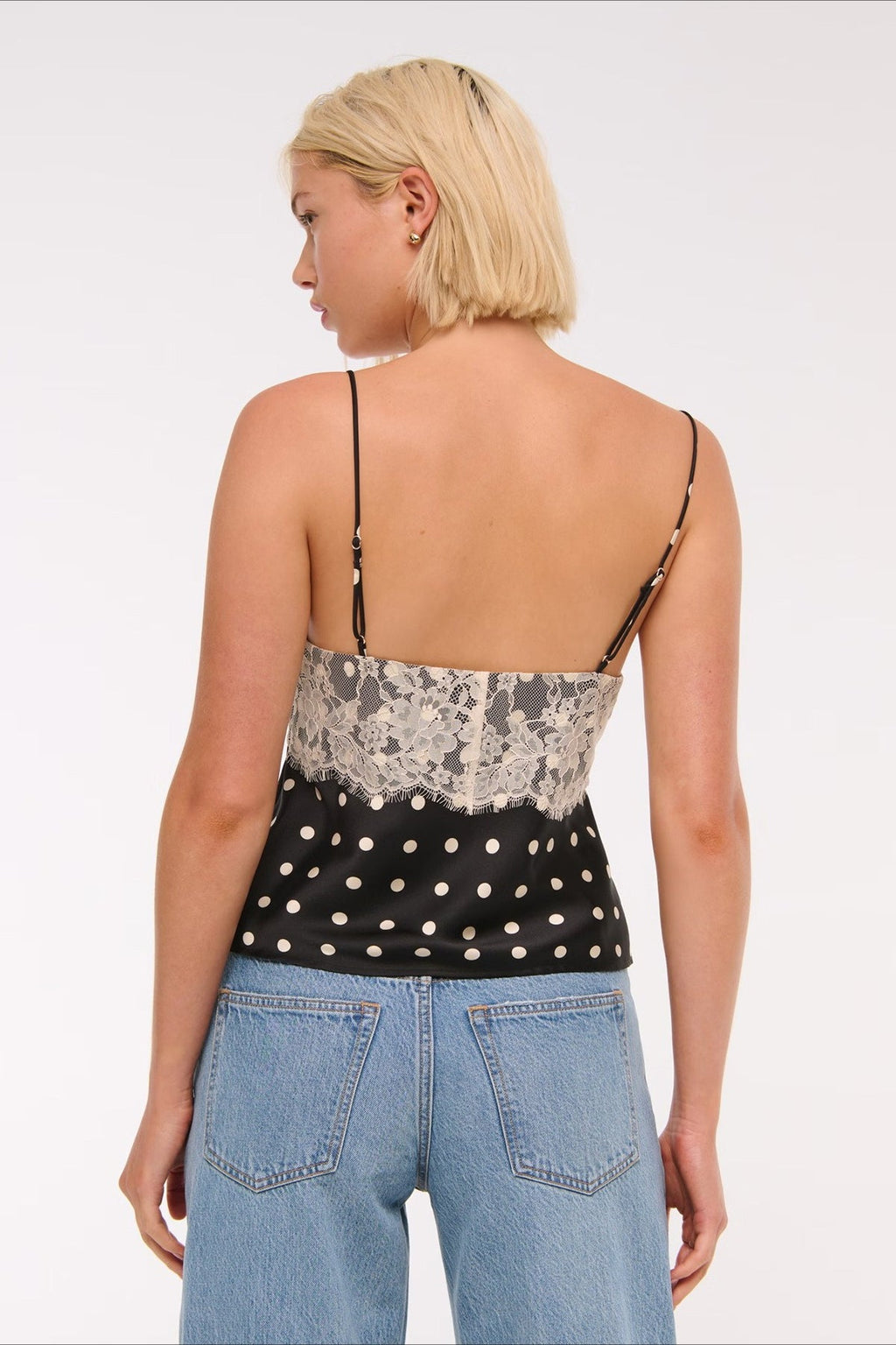 Polka Dot Lace V Neck Backless Cami